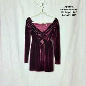 Lucy in‎ the Sky Velvet Mini Dress M Burgundy Off Shoulder Twist Front Cutout